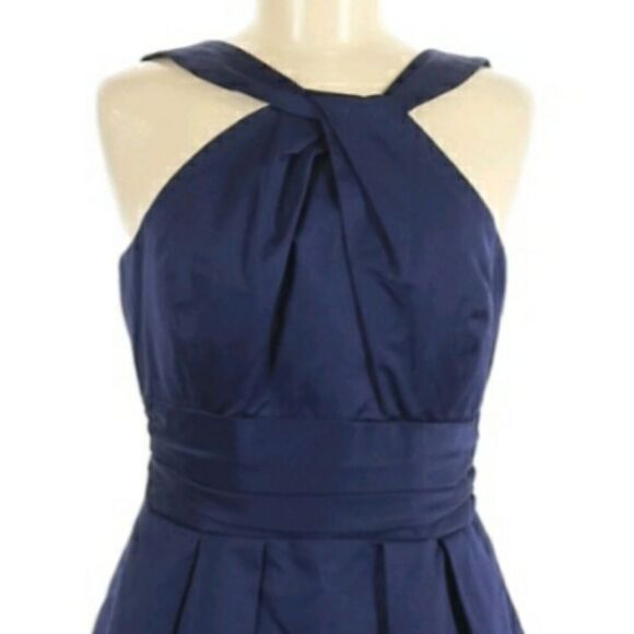 David's Bridal Twist Y-neck Halter Mini Fit & Flare‎ Dress Pockets Navy Sz 2 - Picture 6 of 10